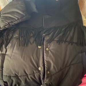 Black Fringe Puffer Jacket